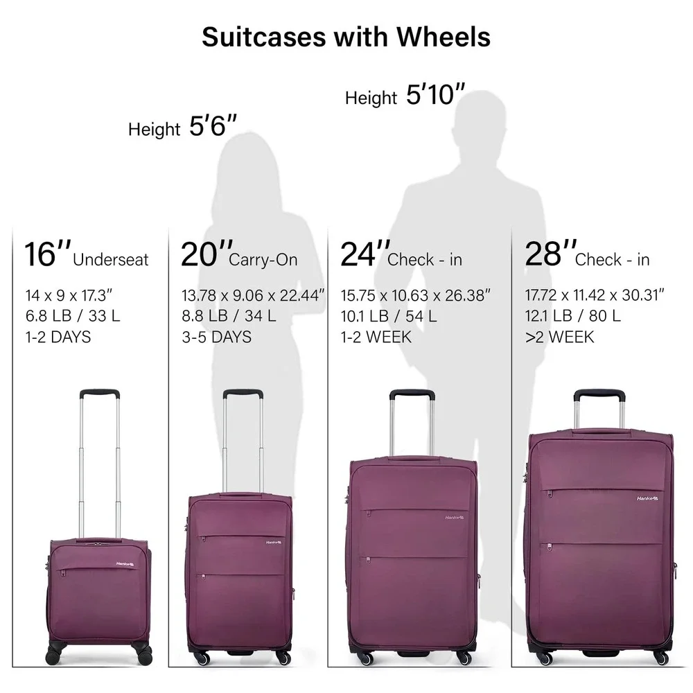 Hanke 16 Inch Underseat Carry On Luggage Purple Softside Spinner Wheels 8 lb